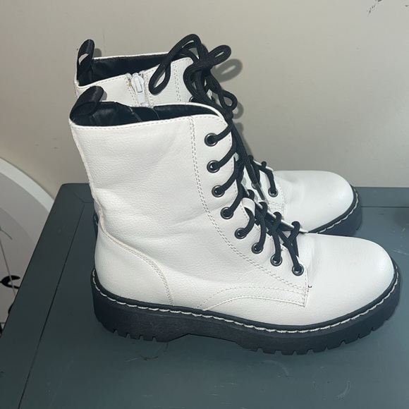 Mix No.6 - White Lace-Up Women's combat Boots faux leather zipper - Picture 4 of 12